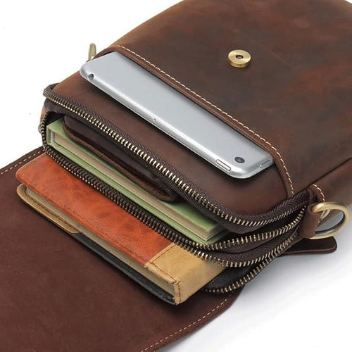 Men’s Crazy Horse Leather Crossbody Bag – Retro Cowhide Messenger Bag