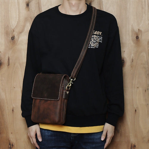 Men’s Crazy Horse Leather Crossbody Bag – Retro Cowhide Messenger Bag