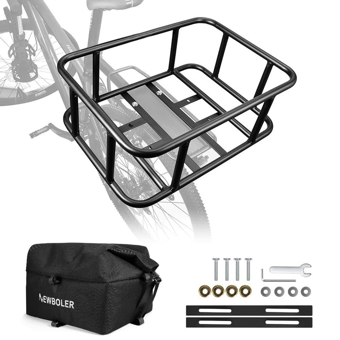 Heavy-Duty Rear Bike Basket with Rack – Large Metal Bicycle Carrier for Groceries, Commutes, and Electric Bike Storage