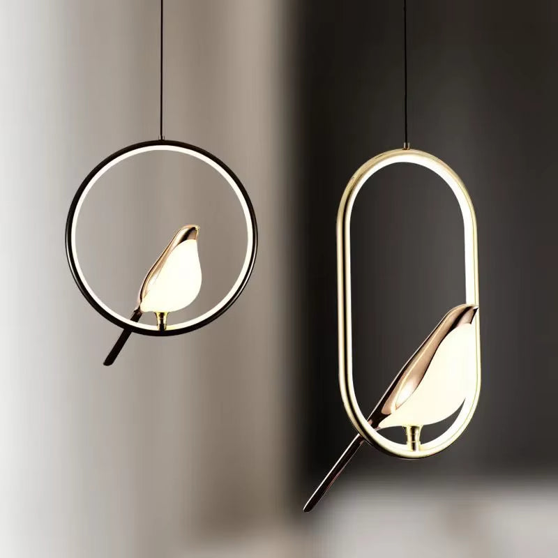 Black Nordic Magpie Bird LED Pendant Lamp – Stylish Indoor Chandelier for Kitchen and Bedroom Lighting