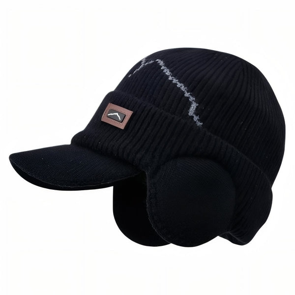 Knitted Winter Hat with Ear Flaps and Visor
