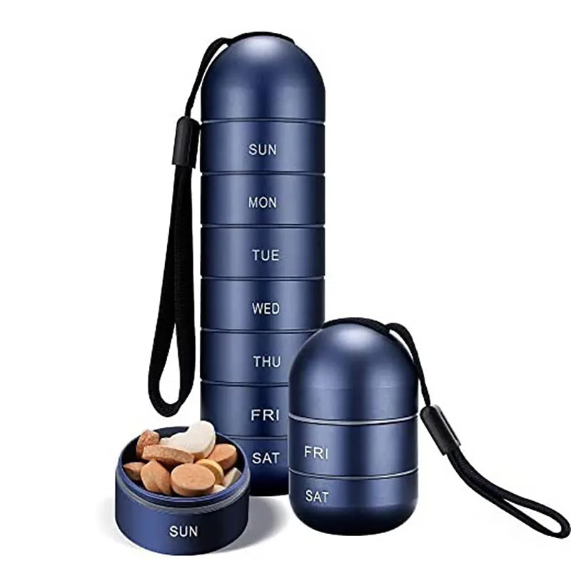 Aluminum 7 Days Portable Pill Organizer for Travel, Pill Box Pill Container