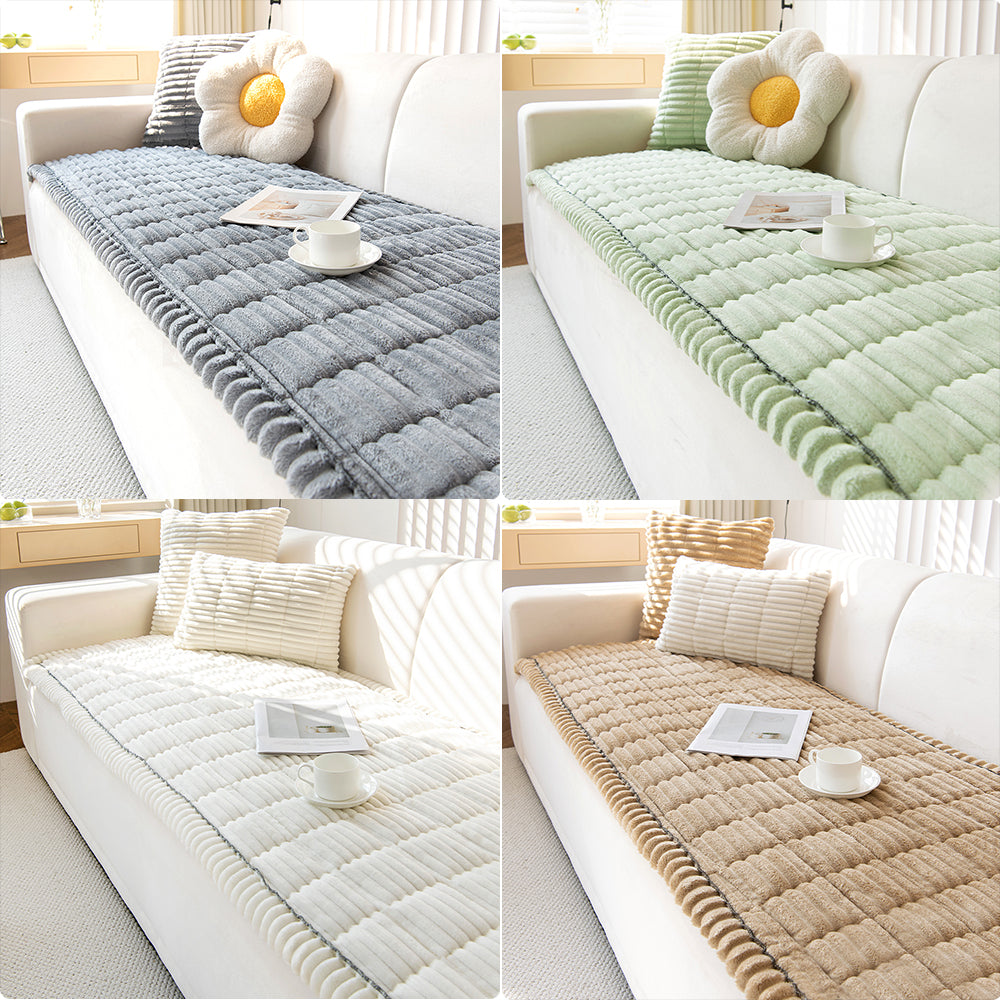 Plush Pleated Edges Sofa Cover