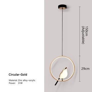 Black Nordic Magpie Bird LED Pendant Lamp – Stylish Indoor Chandelier for Kitchen and Bedroom Lighting