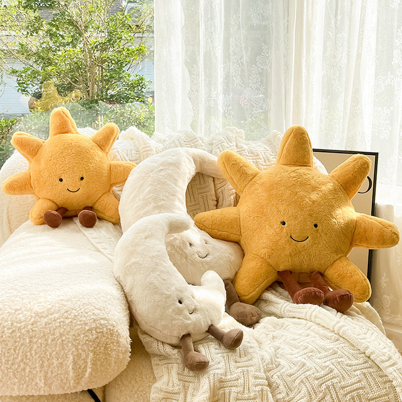 Sun and Moon Plush Pillow | Soft Velvet Cushion for Bedroom & Nursery