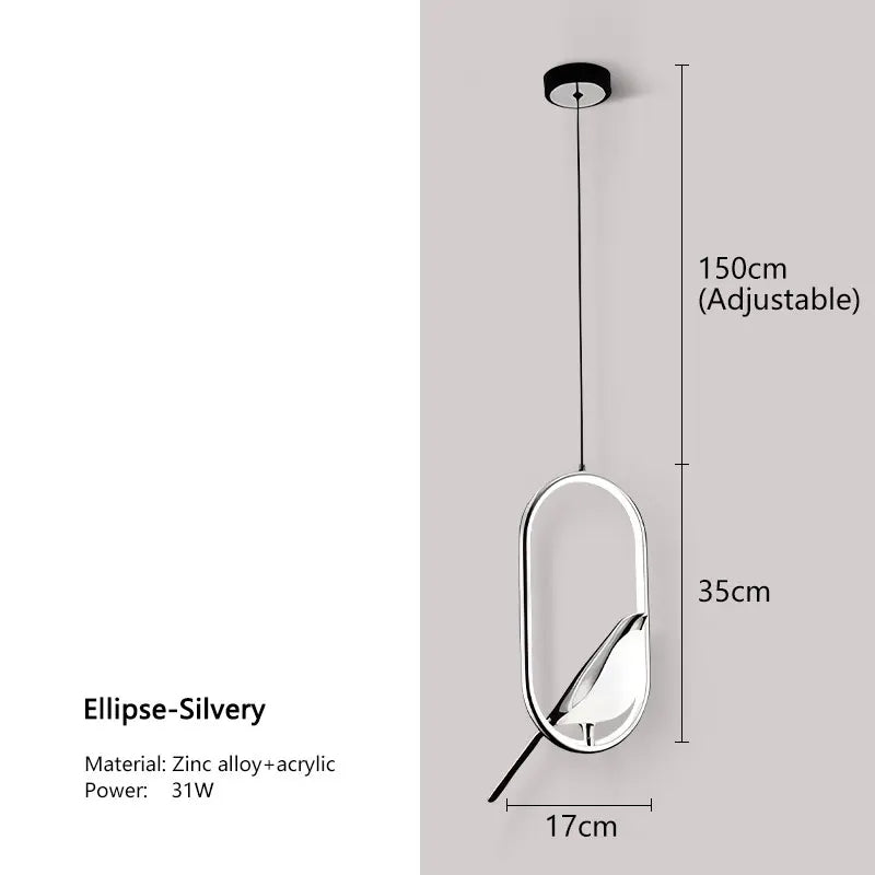 Black Nordic Magpie Bird LED Pendant Lamp – Stylish Indoor Chandelier for Kitchen and Bedroom Lighting