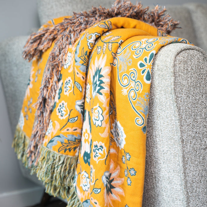Reversible Nordic Floral Throw Blanket – Stylish Scandinavian Home Blanket in 100% Cotton