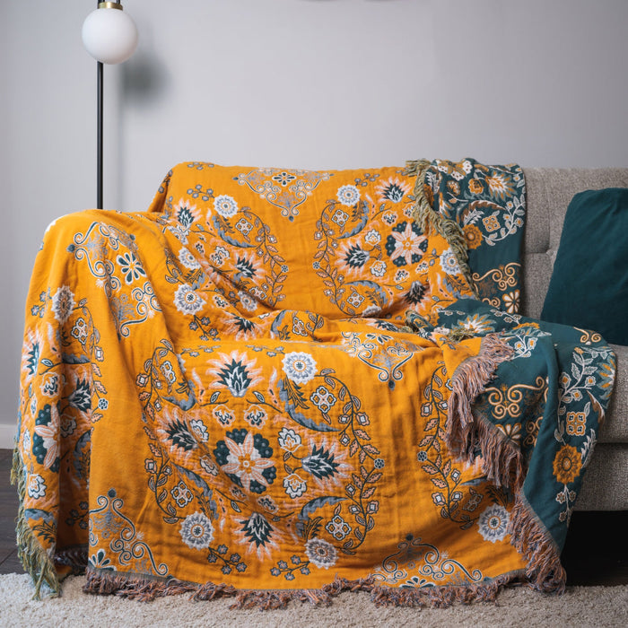 Reversible Nordic Floral Throw Blanket – Stylish Scandinavian Home Blanket in 100% Cotton