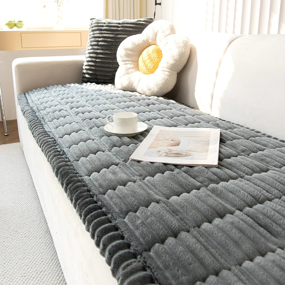 Plush Pleated Edges Sofa Cover