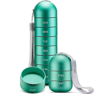Aluminum 7 Days Portable Pill Organizer for Travel, Pill Box Pill Container