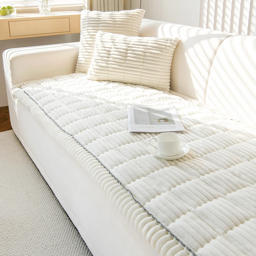 Plush Pleated Edges Sofa Cover