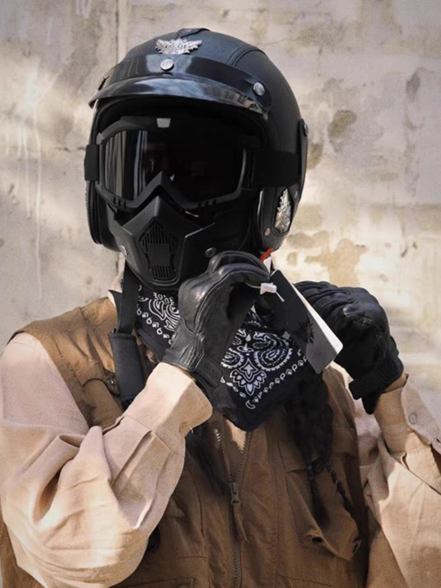 Retro Vintage Motorcycle Helmet Open Face With Goggle Mask