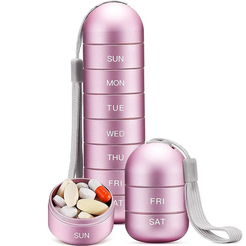 Aluminum 7 Days Portable Pill Organizer for Travel, Pill Box Pill Container