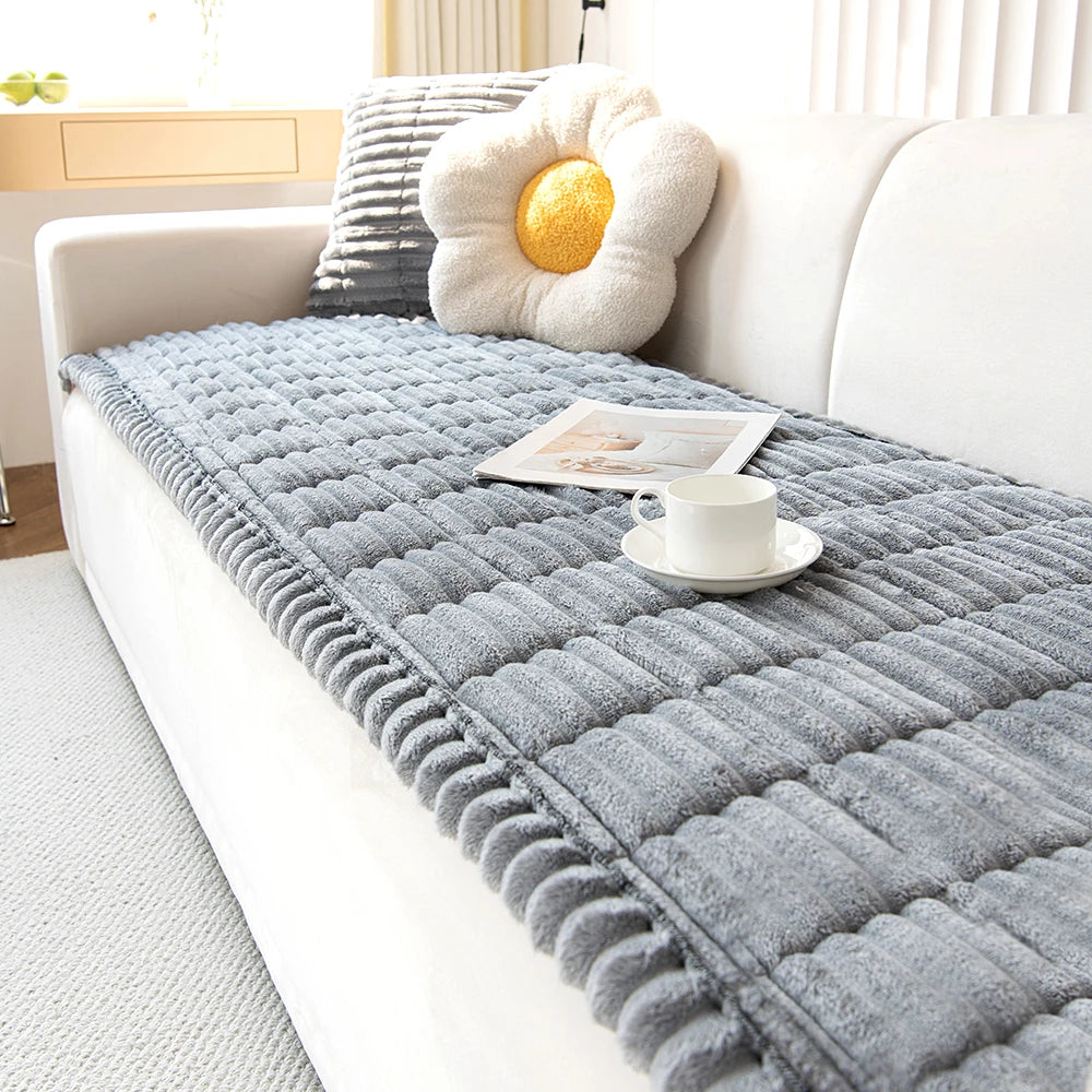 Plush Pleated Edges Sofa Cover