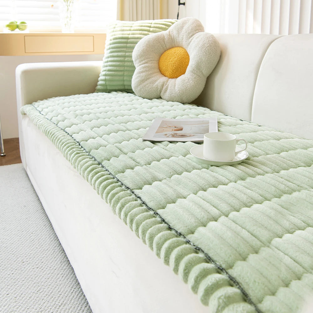 Plush Pleated Edges Sofa Cover