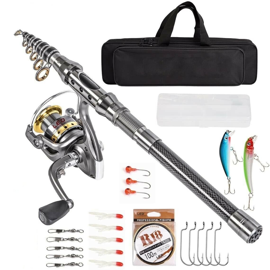 Carbon Fiber Telescopic Fishing Rod Pole Reel Combo Sea Saltwater Freshwater