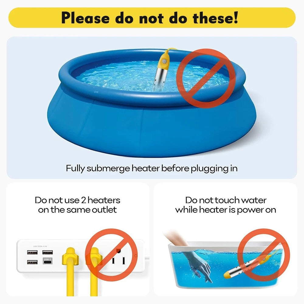 Electric Water Heater - 2500W Floating Portable Immersion Reheater Suspension Bathroom/Swimming Pool