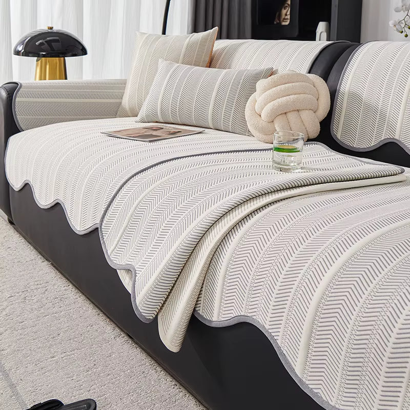 Aurivelle Herringbone Scallop Edge Sofa Cover