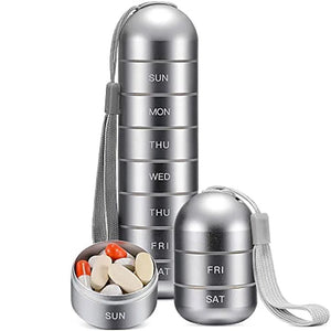 Aluminum 7 Days Portable Pill Organizer for Travel, Pill Box Pill Container