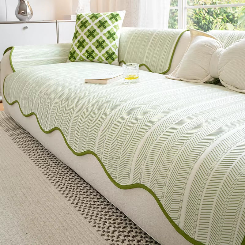 Aurivelle Herringbone Scallop Edge Sofa Cover