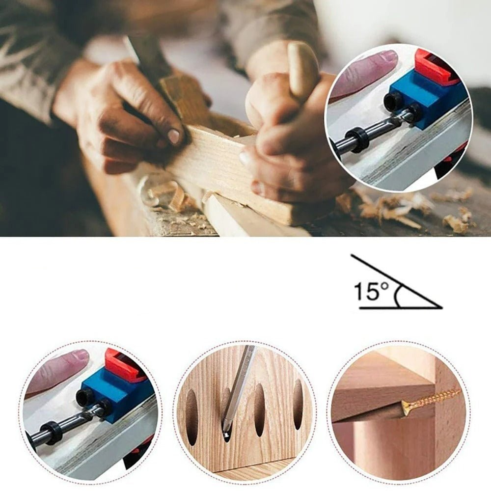 Woodworking Angle Drill Guide Tool Puncher Positioner - Increase Your Woodworking Efficiency with 15-Degree Pocket Hole Jig