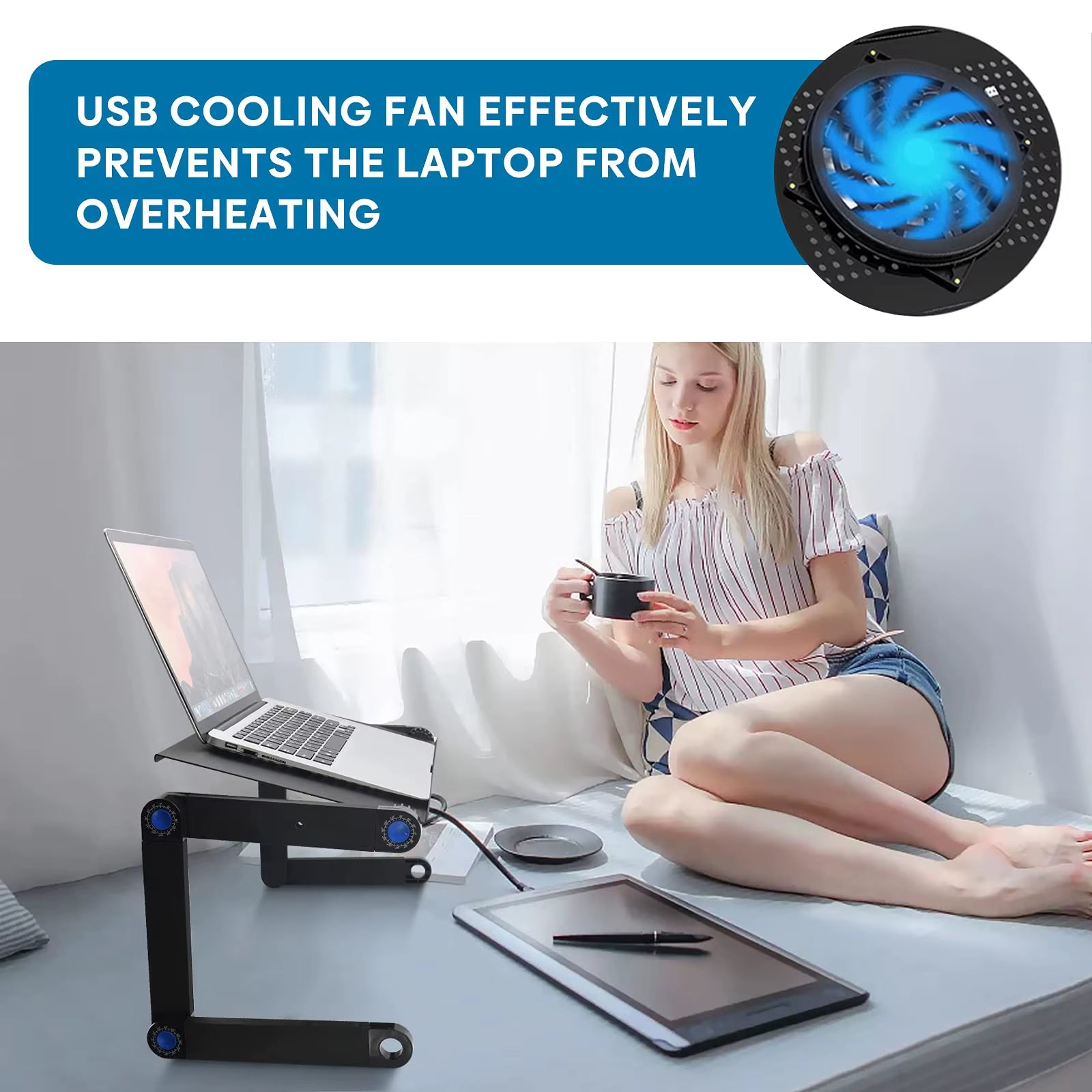 360 Ergonomic Laptop Stand For Desk With Detachable Mouse Plate