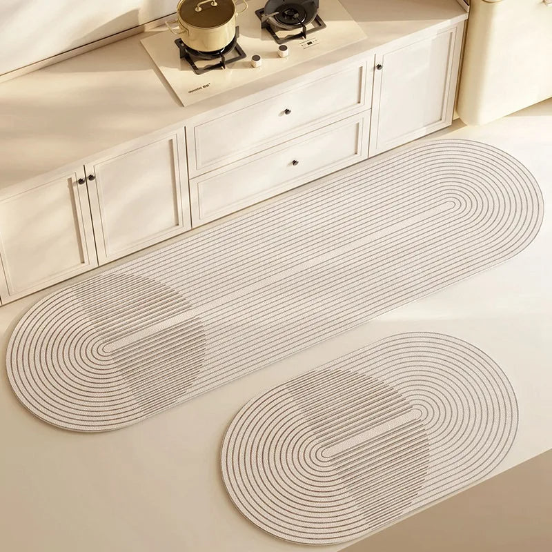 Quickdry Absorbing Kitchen Mat with Anti-Slip Back - Elegant Striped Design for Kitchen and Entryway Use