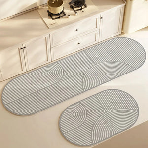 Quickdry Absorbing Kitchen Mat with Anti-Slip Back - Elegant Striped Design for Kitchen and Entryway Use
