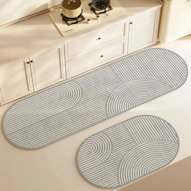 Quickdry Absorbing Kitchen Mat with Anti-Slip Back - Elegant Striped Design for Kitchen and Entryway Use