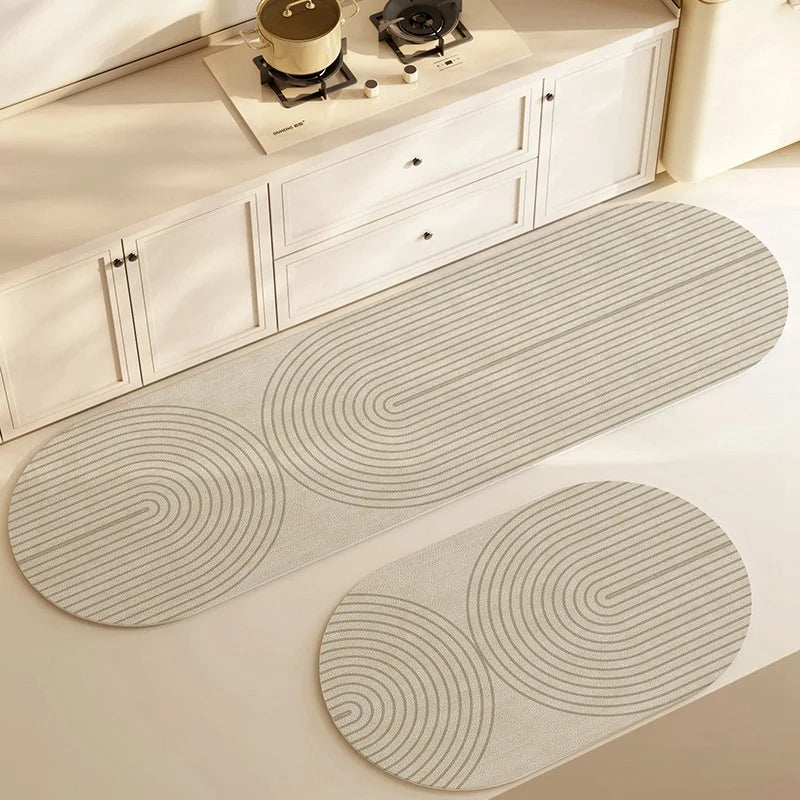 Quickdry Absorbing Kitchen Mat with Anti-Slip Back - Elegant Striped Design for Kitchen and Entryway Use