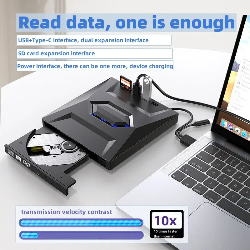 7-in-1 External DVD Player – Portable CD/DVD RW Writer with High-Speed Data Transfer