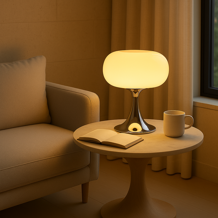 RetroGlow Table Lamp – Bauhaus Style Glass & Iron Lamp with Warm Light | E27 | 90–260V