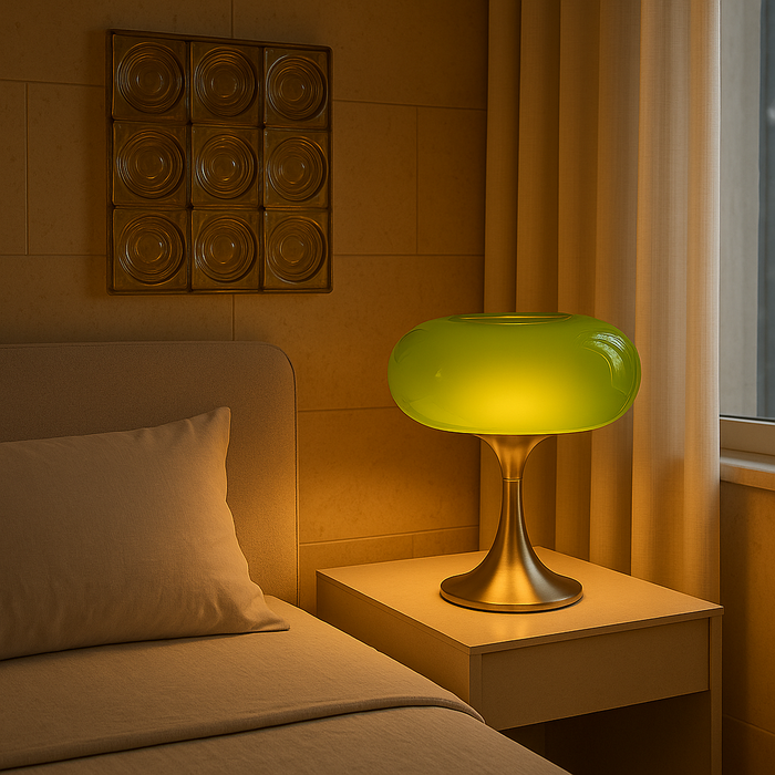 RetroGlow Table Lamp – Bauhaus Style Glass & Iron Lamp with Warm Light | E27 | 90–260V