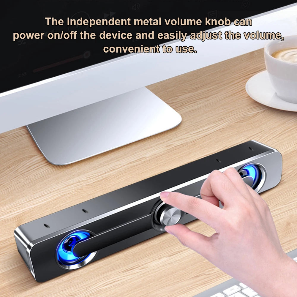PC Soundbar Speaker – USB Powered with LED Lights 3.5mm Jack for Laptop & TV
