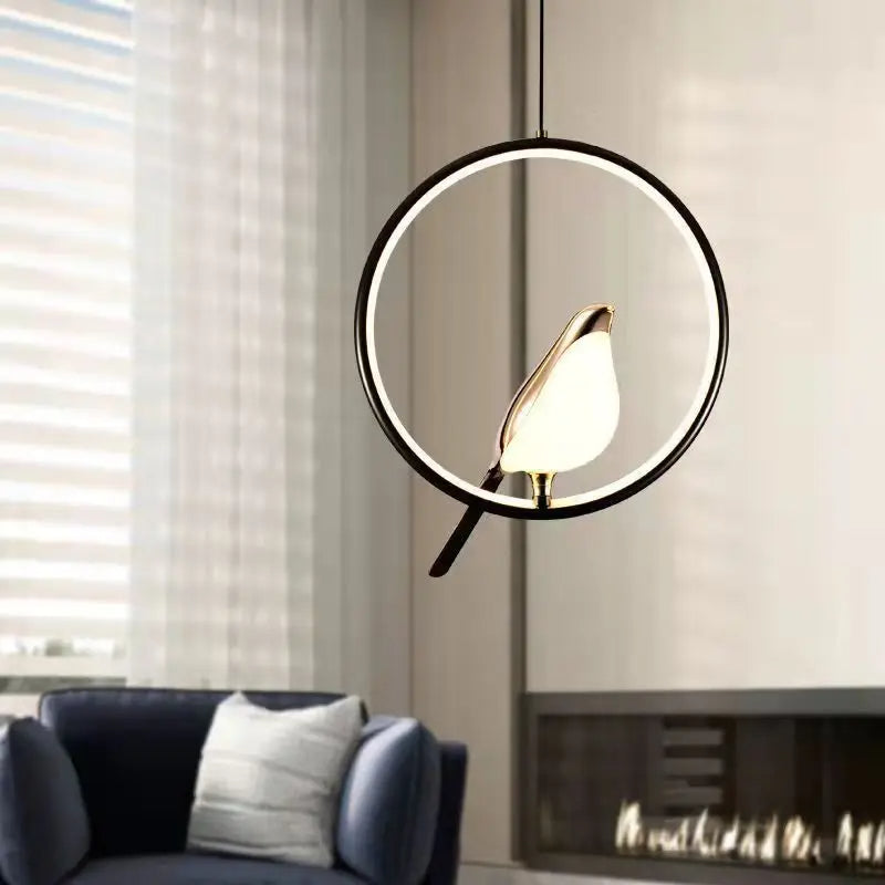 Black Nordic Magpie Bird LED Pendant Lamp – Stylish Indoor Chandelier for Kitchen and Bedroom Lighting