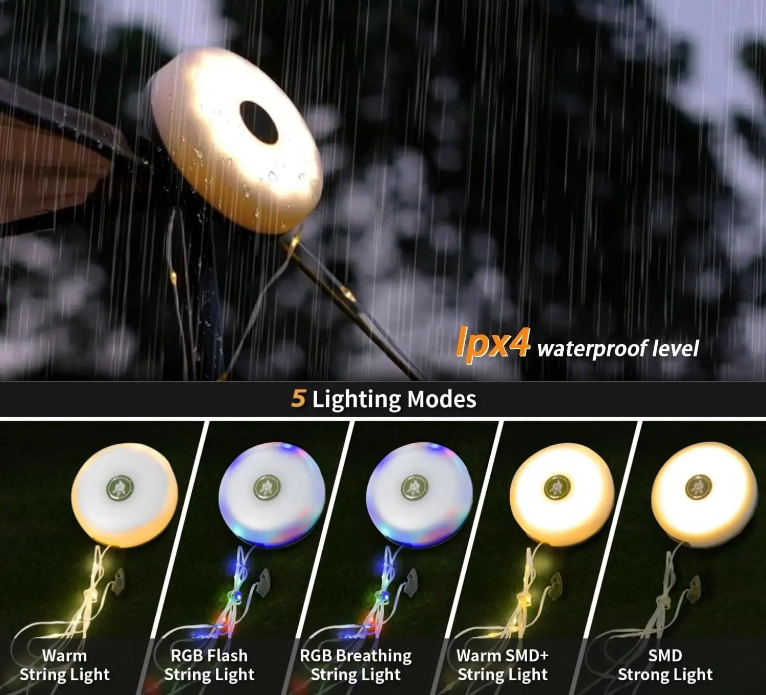 4 in 1 Camp Lights - String Lights with 8 Lighting modes