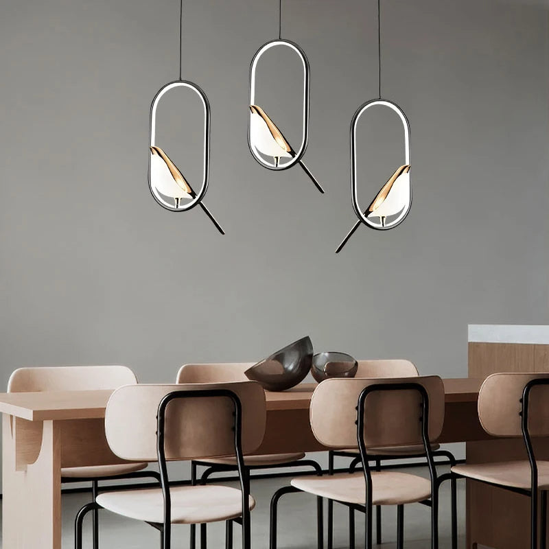 Black Nordic Magpie Bird LED Pendant Lamp – Stylish Indoor Chandelier for Kitchen and Bedroom Lighting