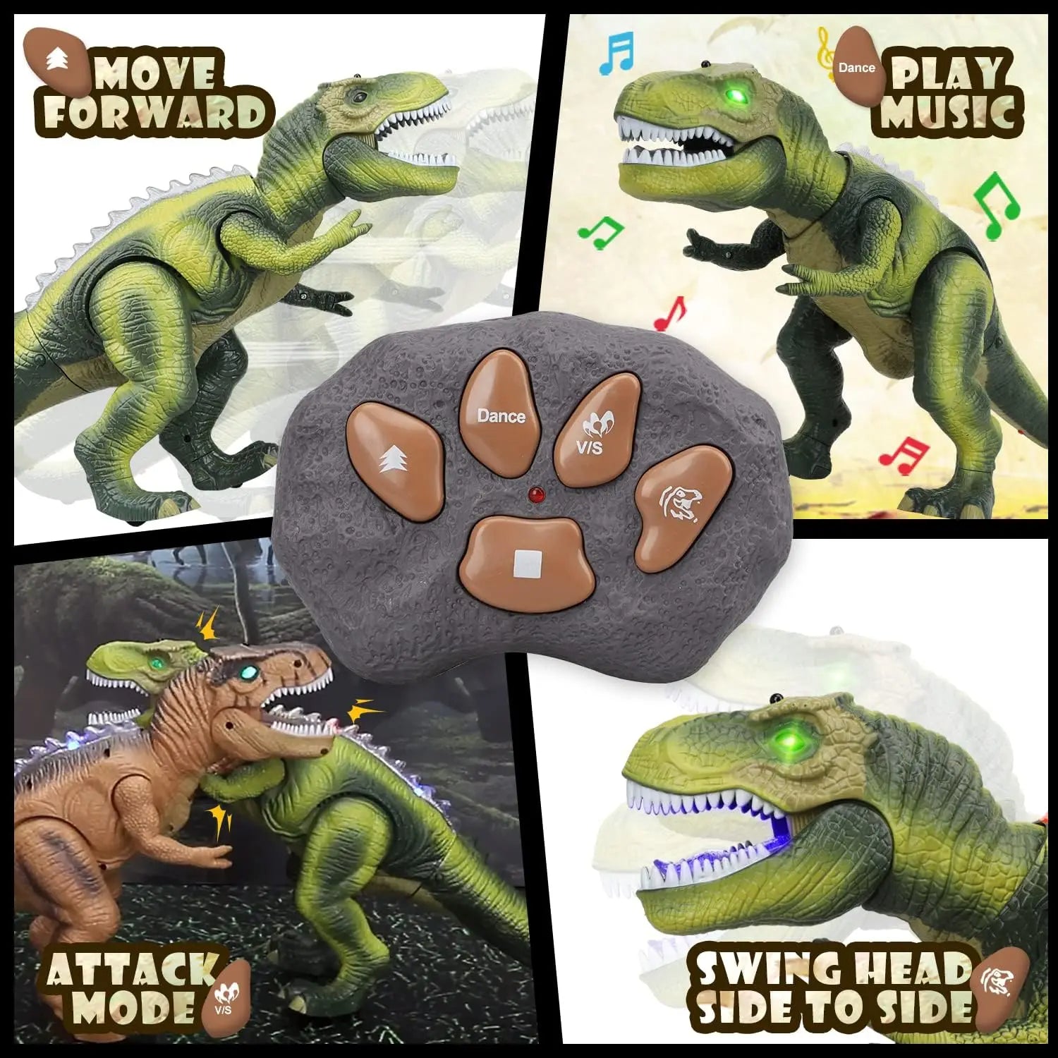 Remote Control T-Rex Dinosaur With LED Light Up, Walking & Roaring Realistic Dinosaur Toys