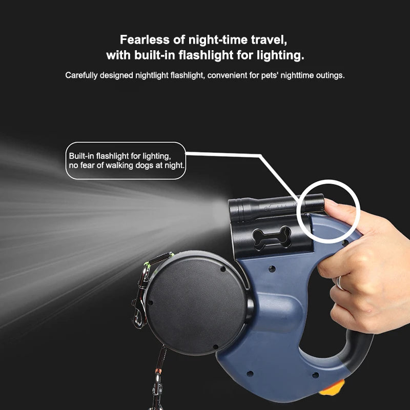Dual Dog Leash with Flashlight & Waste Bag