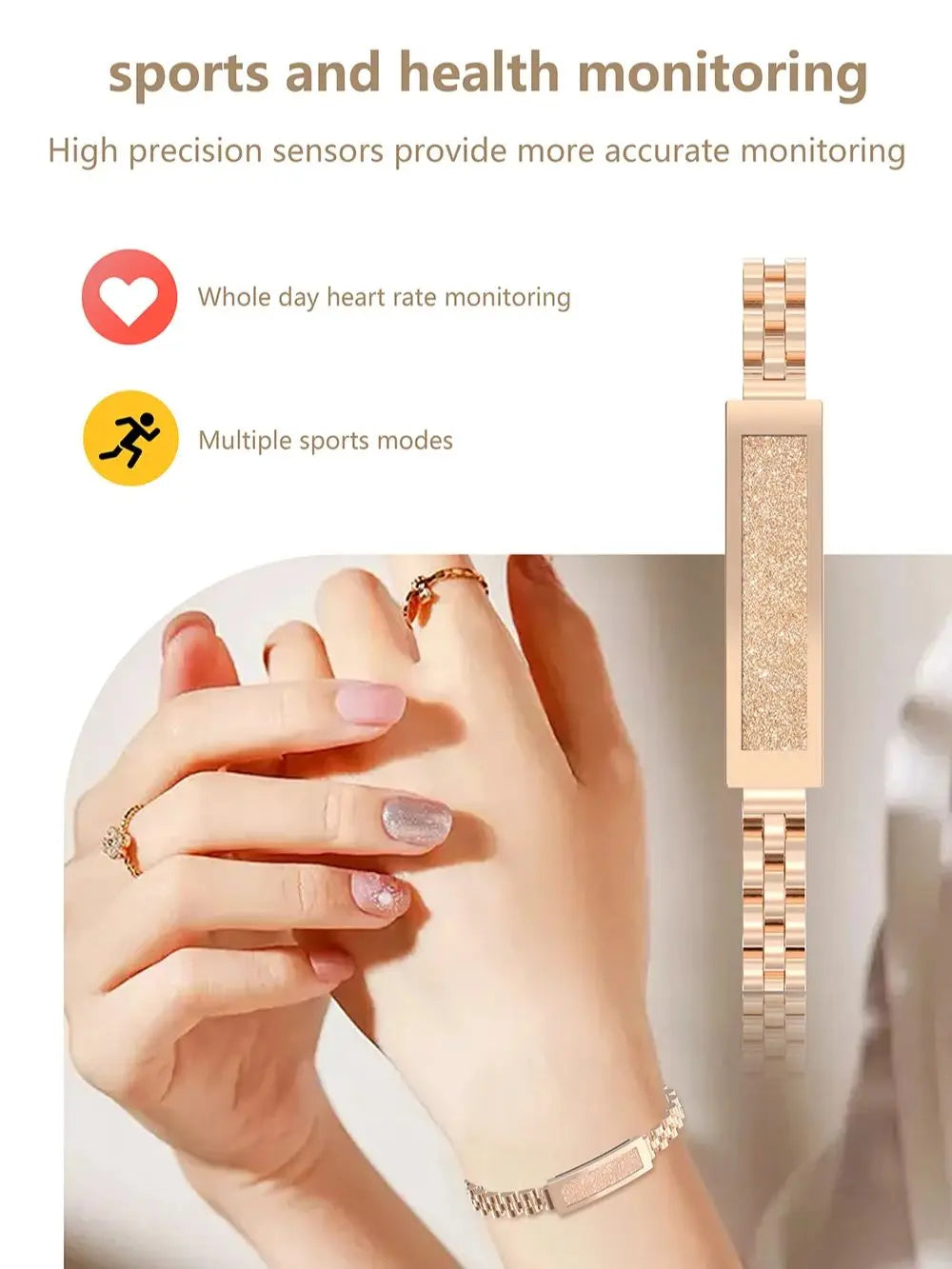 Smart Chain Bracelet for Women – Bluetooth Fitness Tracker with Heart Rate, Blood Oxygen, Sleep Monitor, Multi-Sport Modes & App Sync