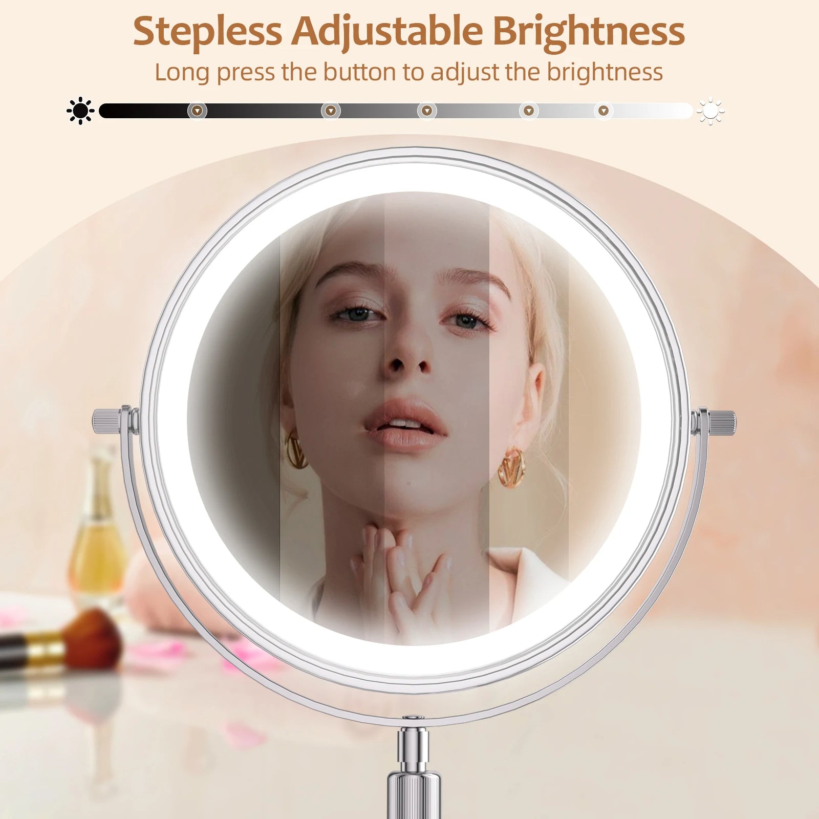 LED Makeup Mirror with Lights & 10X Zoom – Cordless & Adjustable