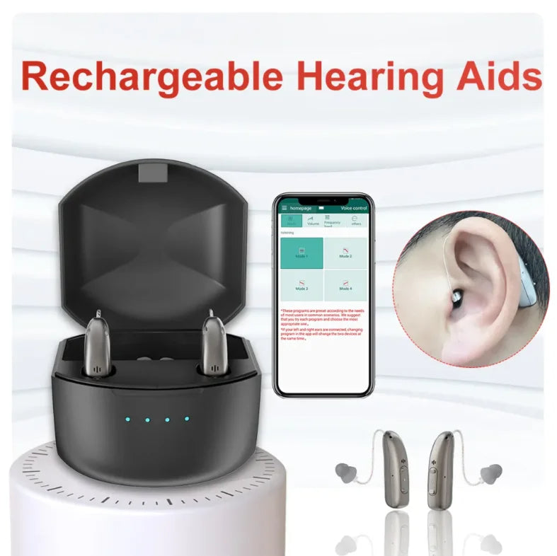 Rechargeable Bluetooth Hearing Aids for Seniors with App Control & 4 Sound Modes