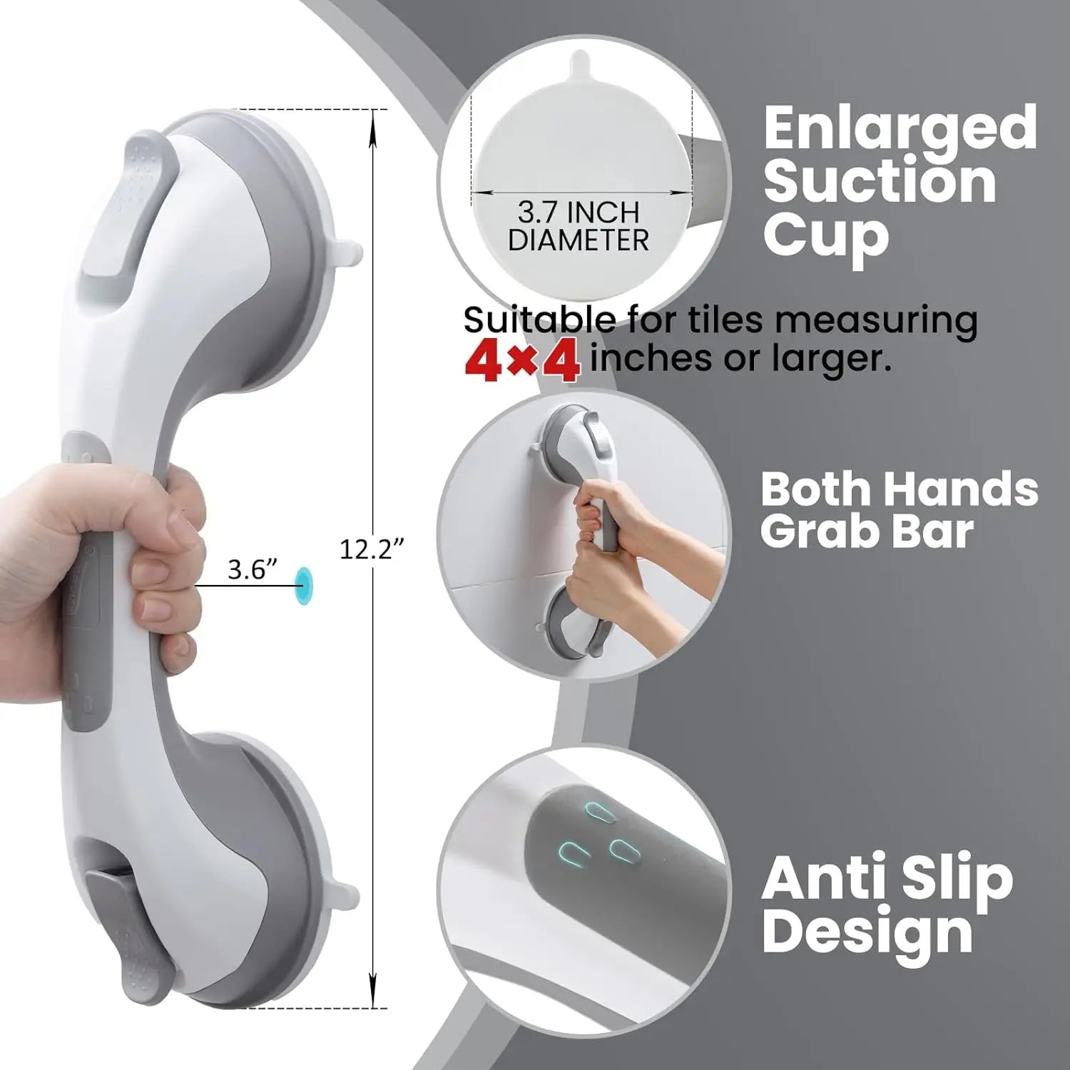 Heavy Duty Suction Shower Grab Bars – 2pcs No-Drill Waterproof Handles for Bathtubs & Showers, Safe Support for Seniors and the Elderly