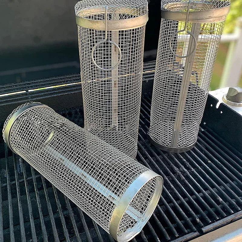 Stainless Steel Rolling BBQ Grill Basket