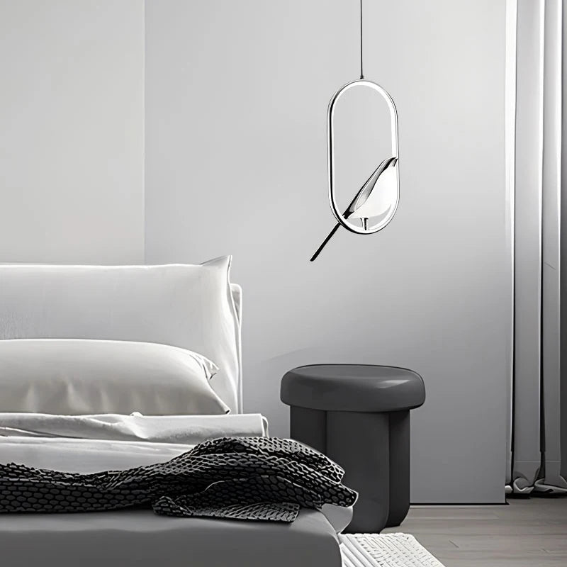 Black Nordic Magpie Bird LED Pendant Lamp – Stylish Indoor Chandelier for Kitchen and Bedroom Lighting
