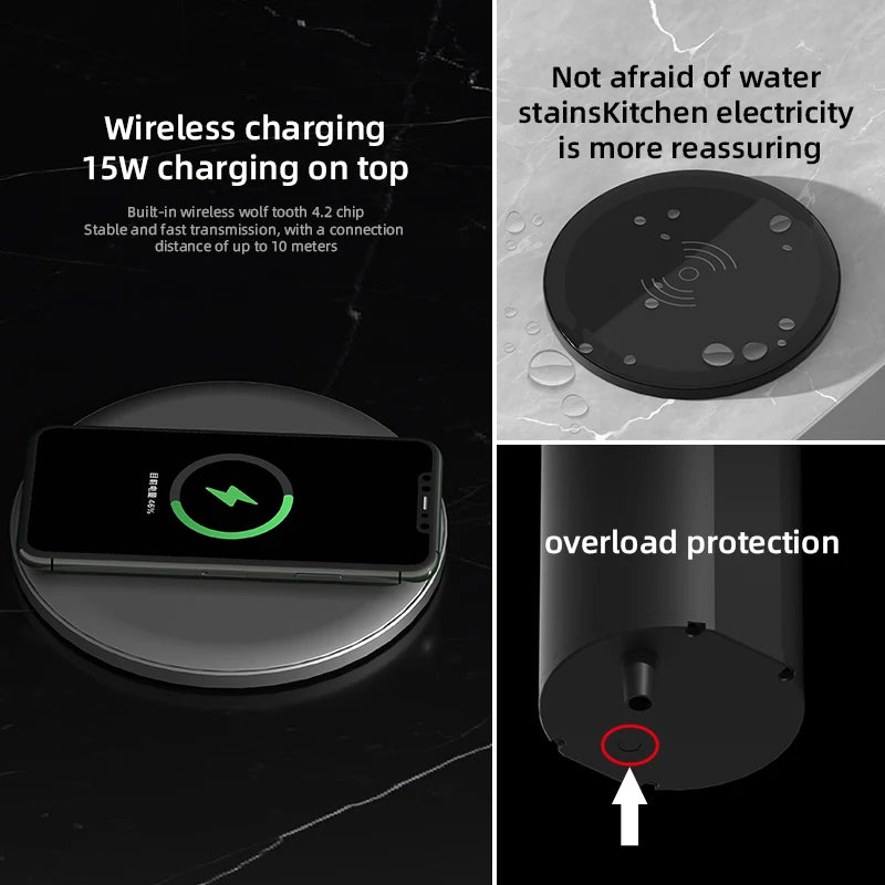 Automatic Pop-Up Desk Socket Tower – Hidden Power Hub with USB-C, Wireless Charging & Global Plug Support