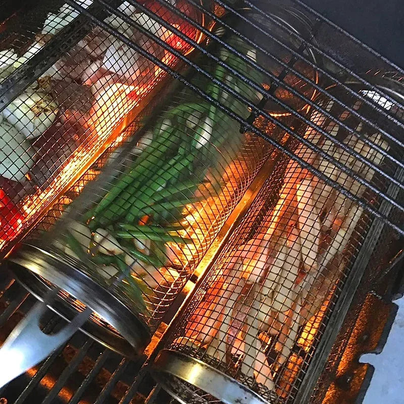 Stainless Steel Rolling BBQ Grill Basket