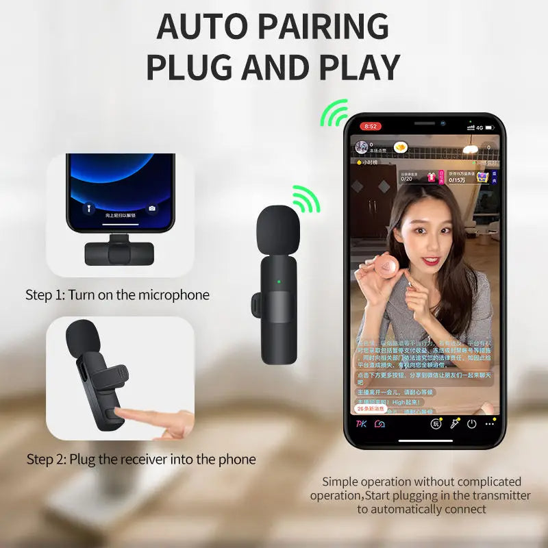 Wireless Lavalier Microphone for Smartphone – Clip-On Mic for Interviews Vlogs