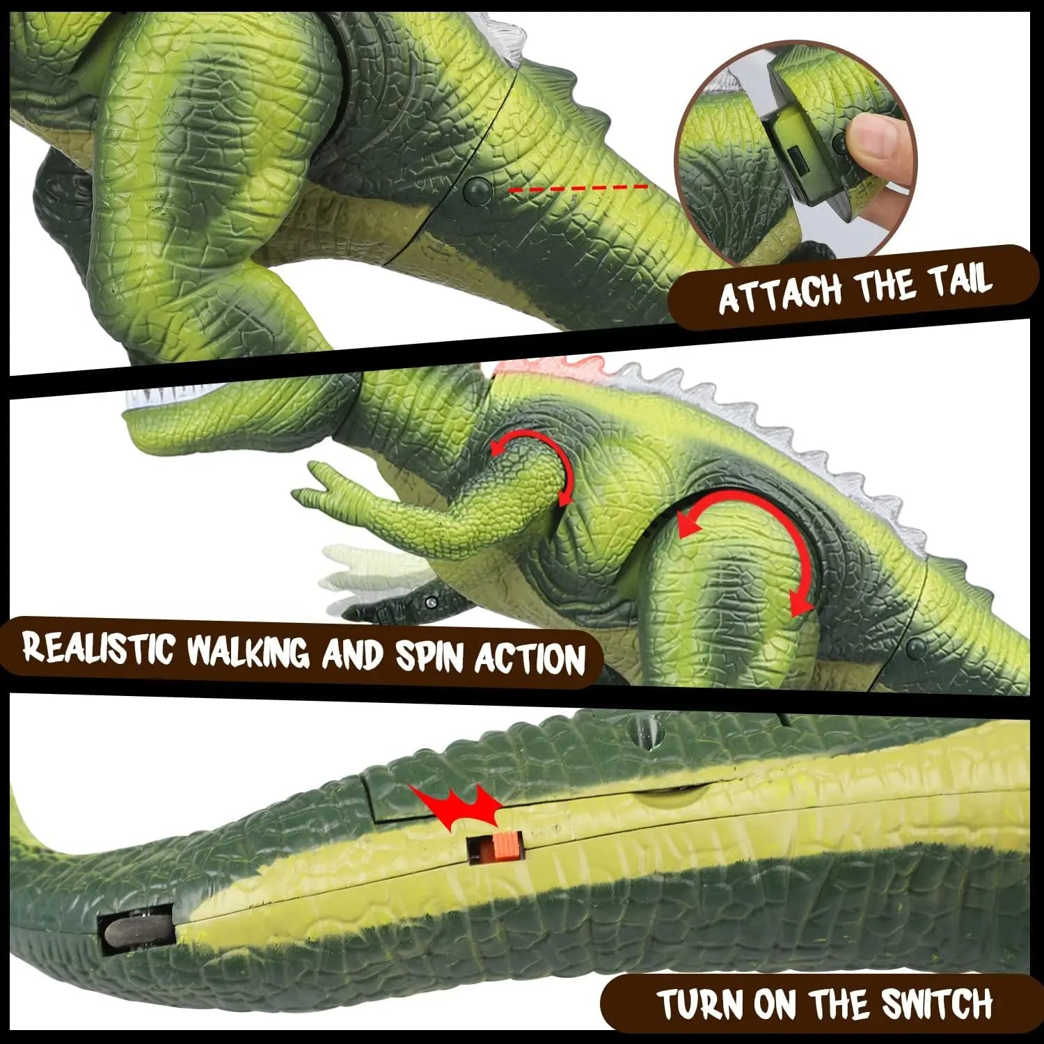 Remote Control T-Rex Dinosaur With LED Light Up, Walking & Roaring Realistic Dinosaur Toys