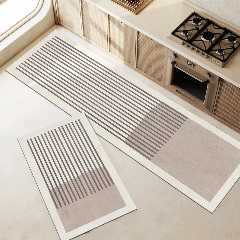 Quickdry Absorbing Kitchen Mat with Anti-Slip Back - Elegant Striped Design for Kitchen and Entryway Use